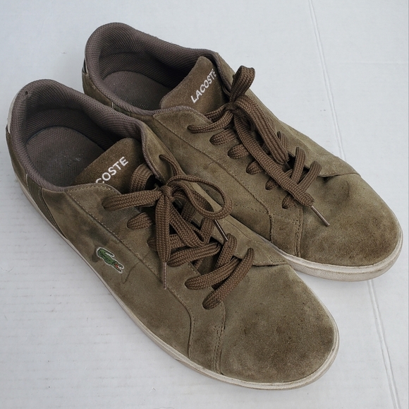 Lacoste Suede Lace Up Shoes Army Green Sz 13 US 12 UK GUC - Picture 1 of 12